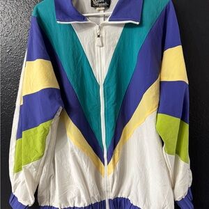 Retro Colorblock Bomber Jacket - White, Purple, Teal & Lime - Silver Threads
